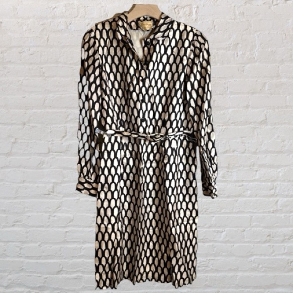 VINTAGE EFFIE GRIFFITH SHIRT DRESS Black and WHITE SILK Patterned Dress